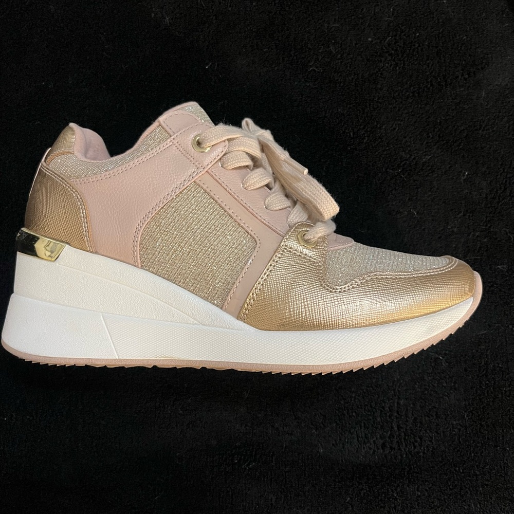 Aldo Gold and Beige Wedge Sneakers